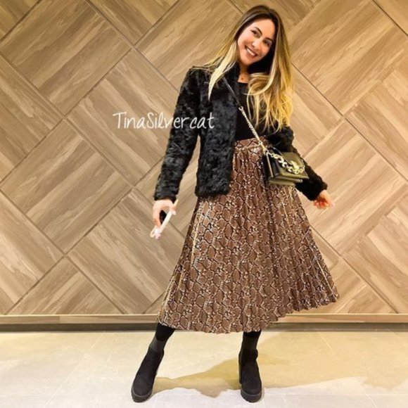 Zara Faux Leather Pleated Snakeskin Skirt Sz XS, M NWT - Picture 6 of 16